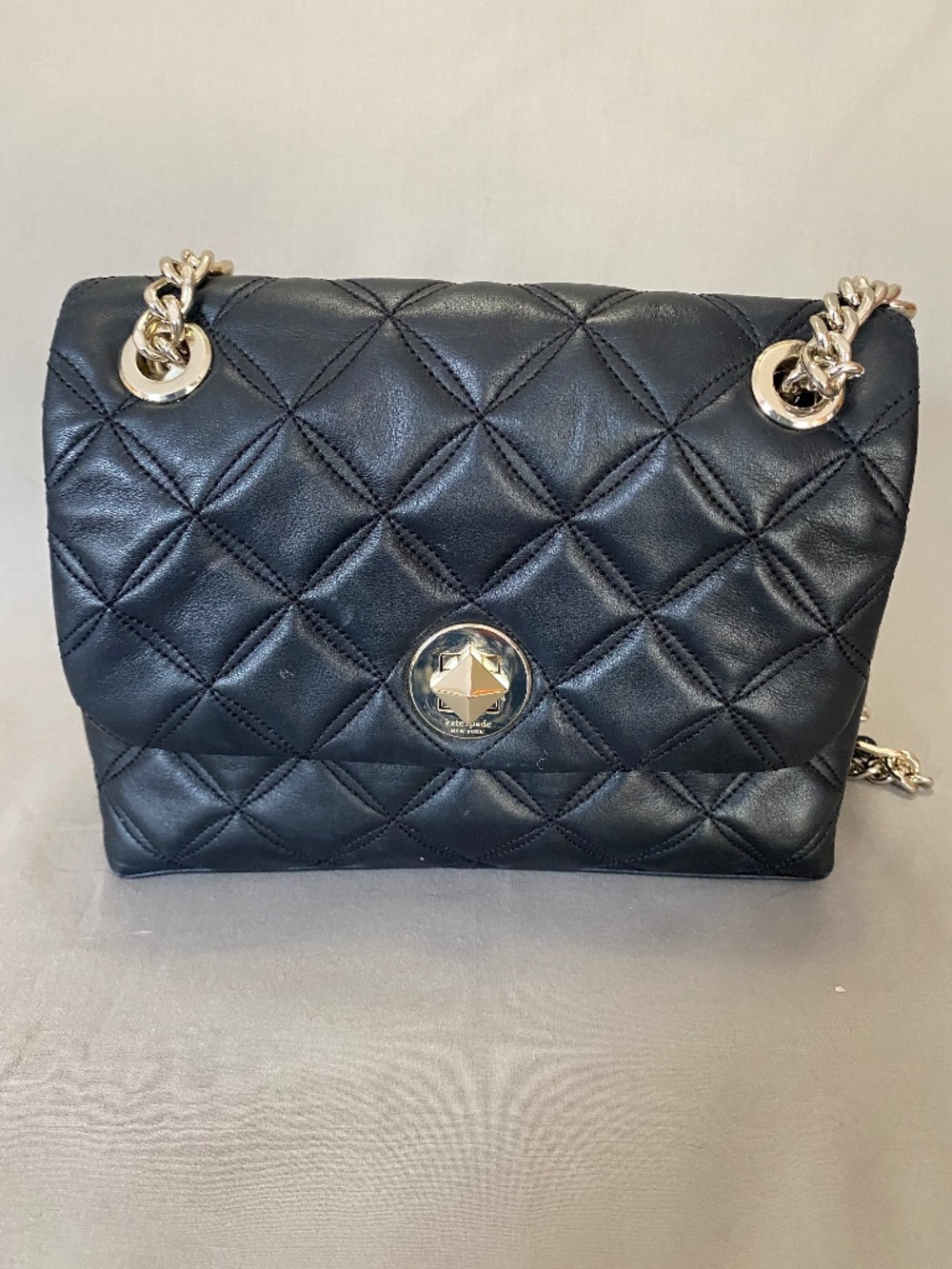 Kate Spade Black Small Shoulder Bag with Golden Metallic Chain Strap